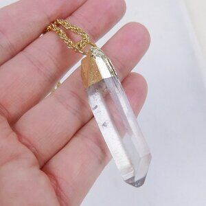 clear quartz pointer bullet necklace rope chain boho hippie indie cute